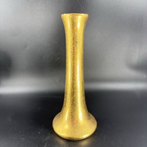 Wheeling Decorating Co Gold Porcelain Vase Floral Textured Pattern Vessel VTG - Picture 11 of 11